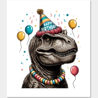 Happy Birthday Party Dinosaur Tyrannosaurus Posters and Art